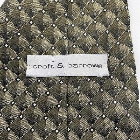 Croft & Barrow Men's Geometric Pattern 100% Imported Silk Neck Tie Brown Multi - Picture 3 of 6